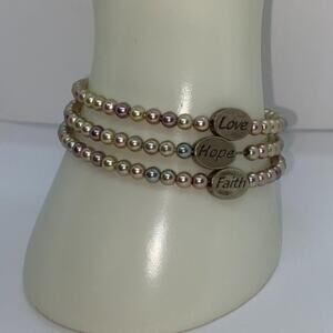 Love Hope Faith Beaded 3-Layer Stretch Bracelet